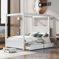 Streamdale Full-size wood canopy bed with drawers, no box spring needed