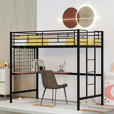 Streamdale Twin Metal Loft Bed With Desk And Grid
