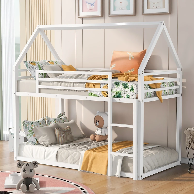 Streamdale Twin Over House Bunk Bed With Built-In Ladder