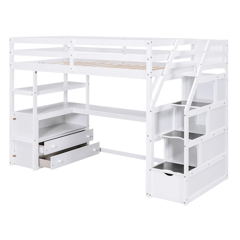 Streamdale Loft Bed with Desk, Drawers, Shelves & Staircase