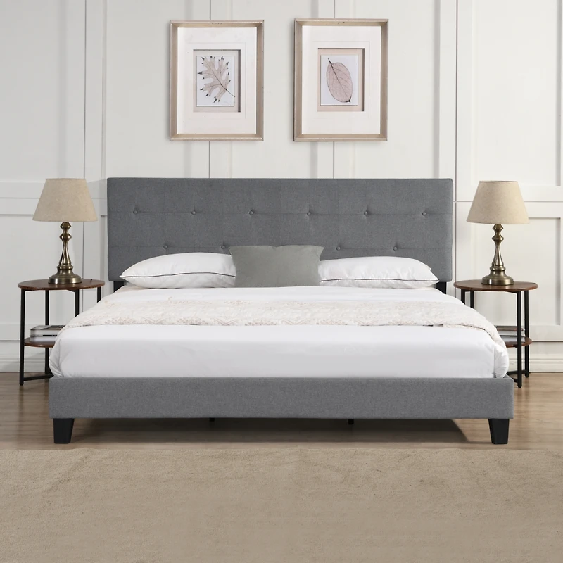 King Size Upholstered Platform Bed Frame - Gray