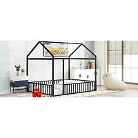 Streamdale Metal House Bed Frame with Fence for Kids