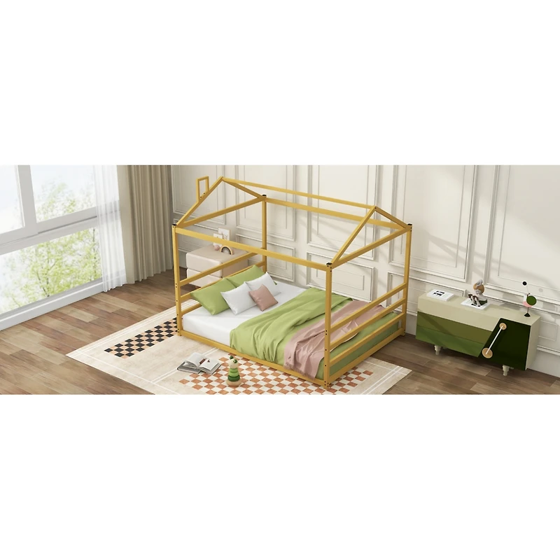 Streamdale Metal House Shape Platform Bed, Gold, Queen