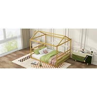 Streamdale Metal House Shape Platform Bed, Gold, Queen