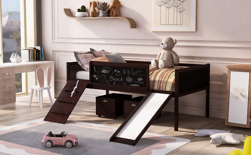 Streamdale Twin Loft Bed Wood With Two Storage Boxes