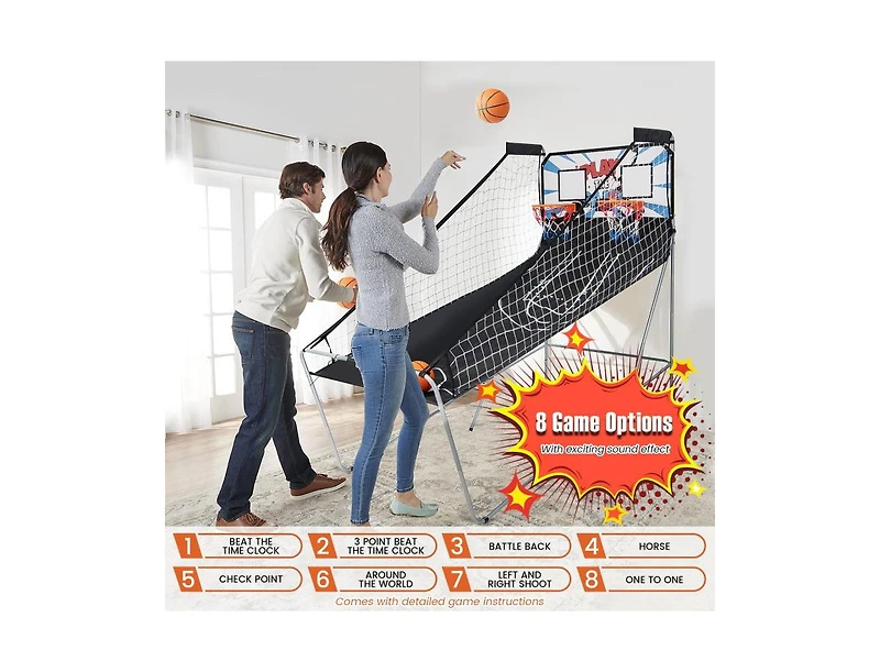 Slickblue Foldable Dual Shot Basketball Arcade Game with Electronic Scoring System