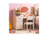 Slickblue Kids Vanity Table and Chair Set with Shelves Drawer Cabinet