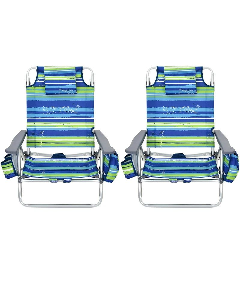 Slickblue 2-Pack Folding Backpack Beach Chair 5-Position Outdoor Reclining Chairs with Pillow