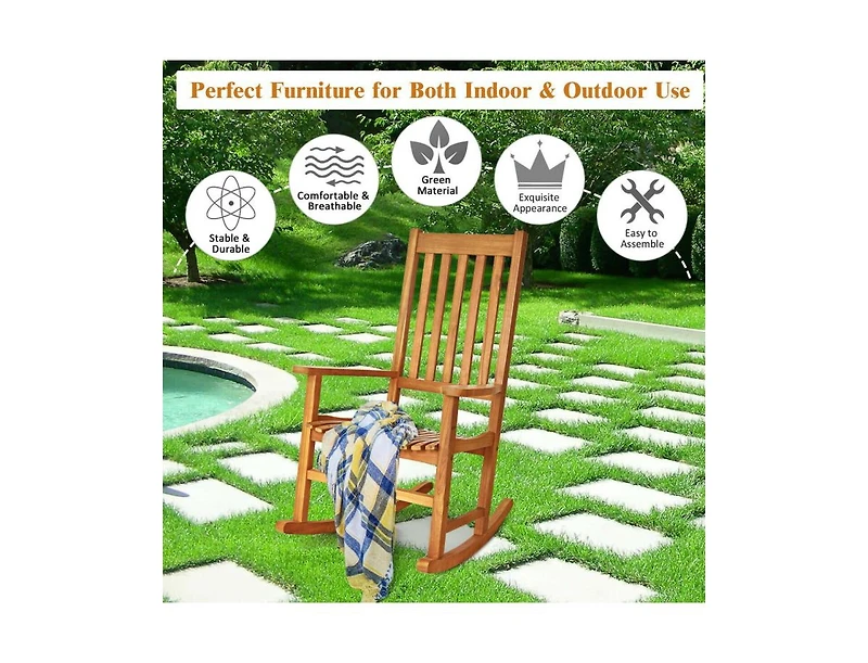 Slickblue Indoor Outdoor Wooden High Back Rocking Chair