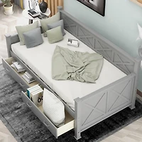 Simplie Fun Twin Size Daybed With 2 Large Drawers, X-Shaped Frame, Modern And Rustic Casual Style Daybed
