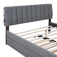 Simplie Fun Teddy Fleece Queen Upholstered Platform Bed With Trundle, Beige