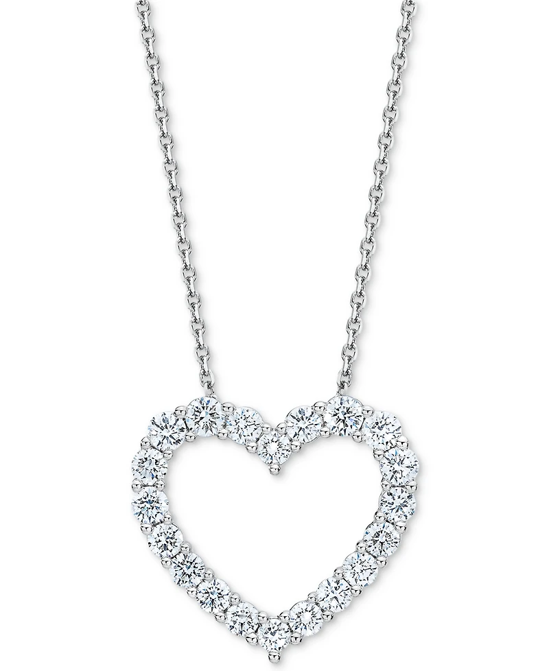 Diamond Open Heart Pendant Necklace (1 ct. t.w.) in 14k White Gold, 16" + 2" extender