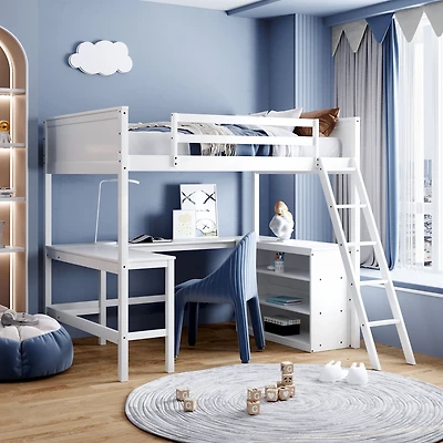 Streamdale Full Loft Bed With Shelves And Desk, Wooden Desk