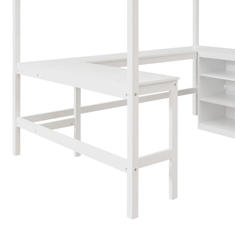 Streamdale Full Loft Bed With Shelves And Desk, Wooden Desk