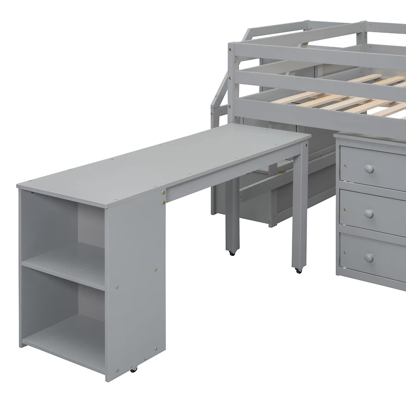 Streamdale Loft Bed with Desk, Drawers, Stairs, Shelves