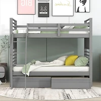 Streamdale Twin Over Twin Wood Bunk Bed With Two Drawers