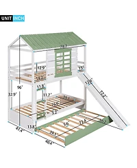 Simplie Fun Twin Over Twin Size House Bunk Bed With Convertible Slide And Trundle