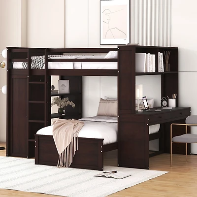 Streamdale Twin Loft Bed with Desk, Shelves, and Wardrobe