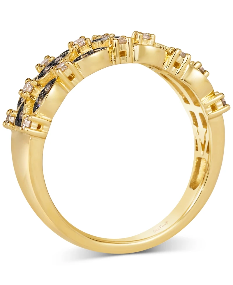 Le Vian Nude Diamond & Chocolate Diamond Openwork Triple Row Statement Ring (3/8 ct. t.w.) in 14k Gold