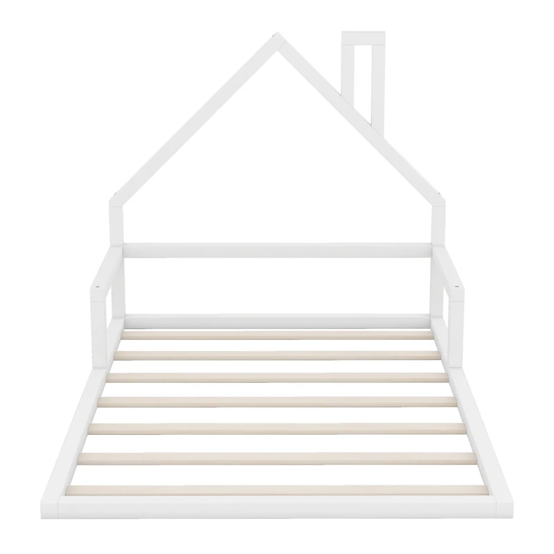 Full Size Wood Floor Bed With House-Shaped Headboard