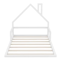 Full Size Wood Floor Bed With House-Shaped Headboard