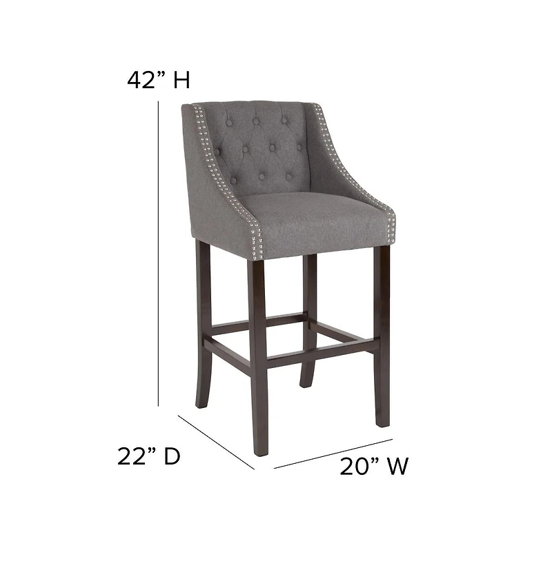 Hadleigh Upholstered Barstool 30" High Transitional Tufted Barstool With Accent Nail Trim
