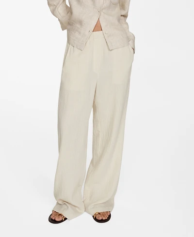 Mango Women's Cotton Wide Leg Trousers