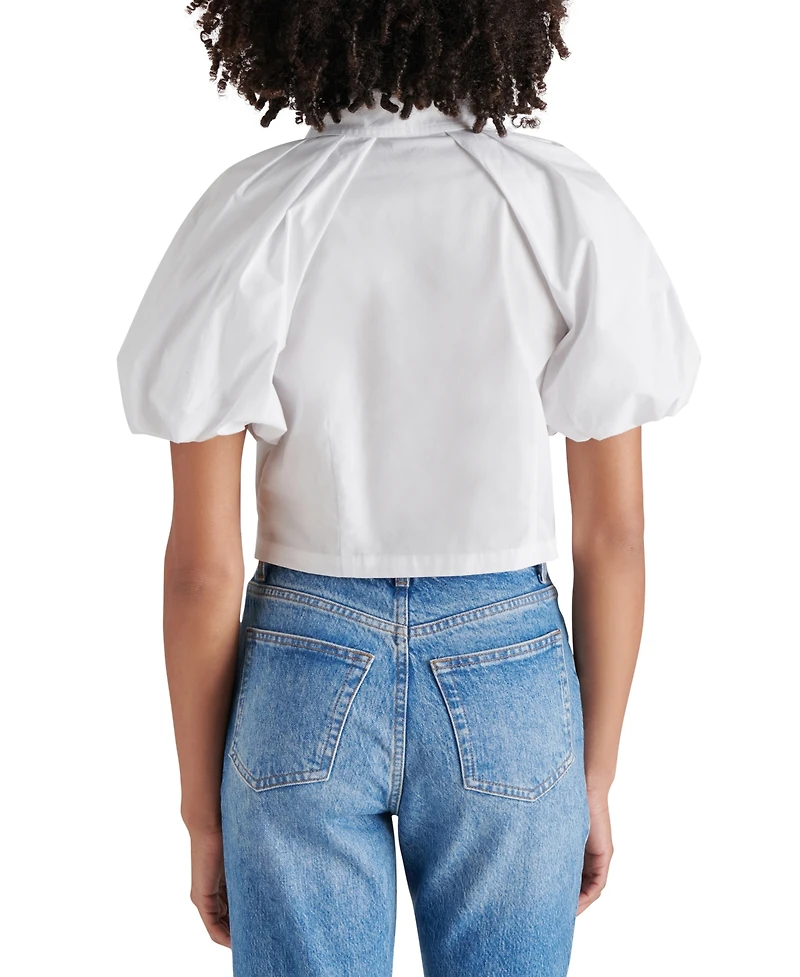 Steve Madden Women's Reece Cotton Poplin Puff-Sleeve Top
