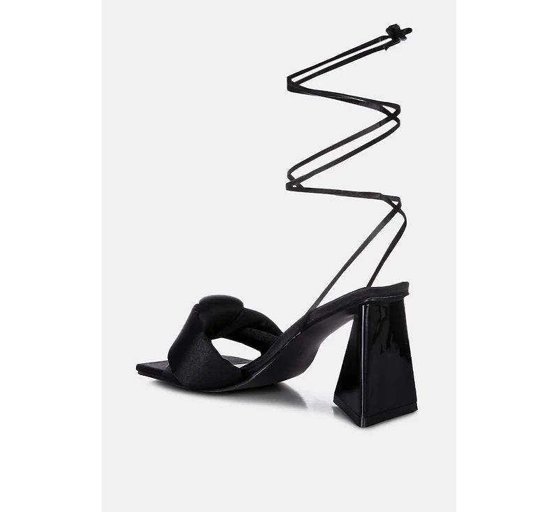 Pristine Satin Strap Triangular Block Heel Sandals Women