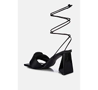 Pristine Satin Strap Triangular Block Heel Sandals Women