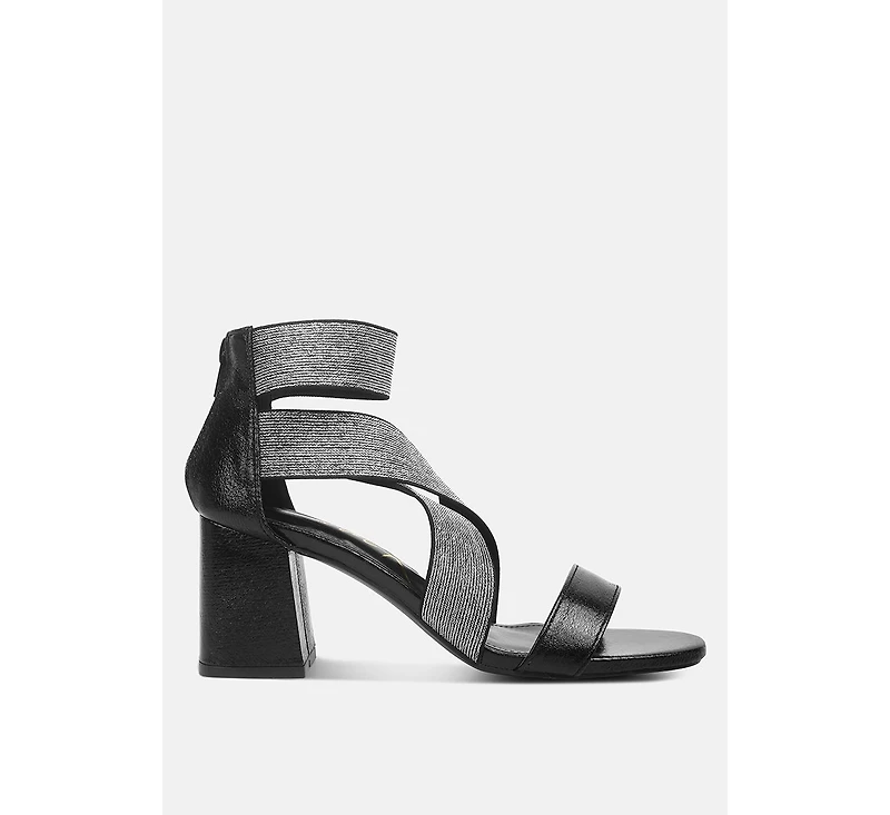 huskies metallic faux leather block heel sandals