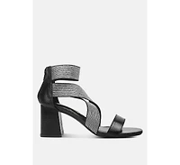 huskies metallic faux leather block heel sandals