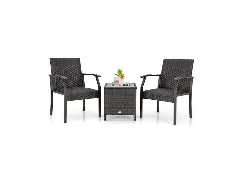 Slickblue 3 Piece Patio Wicker Chair Set with Quick Dry Foam Cushions