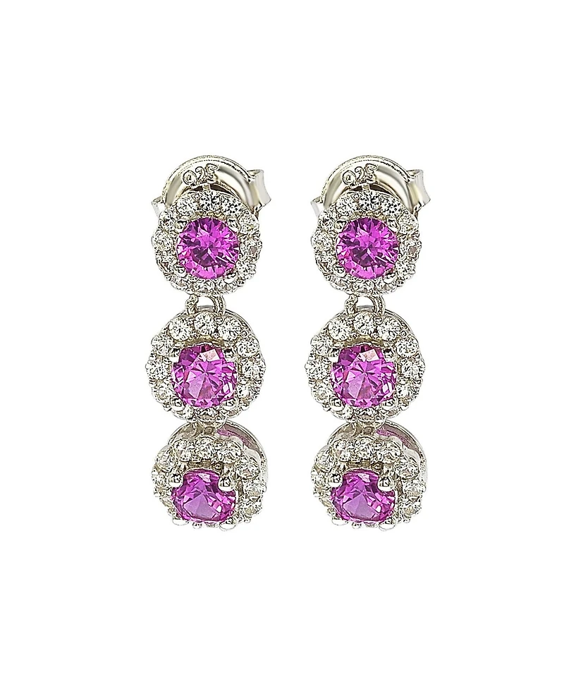 Suzy Levian New York Suzy Levian Sterling Silver Sapphire & Created White Sapphire Halo Triple Drop Dangle Earrings