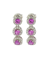 Suzy Levian New York Suzy Levian Sterling Silver Sapphire & Created White Sapphire Halo Triple Drop Dangle Earrings