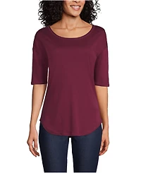 Lands' End Women's Supima Micro Modal Elbow Sleeve Balletneck Curved Hem Top