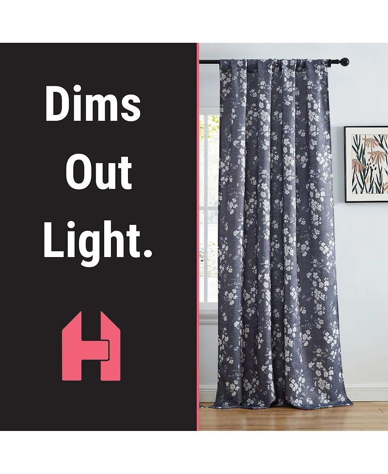 Hlc.me Ashley Floral Patterned Light Blocking Curtain Rod Pocket Pole Top Panels