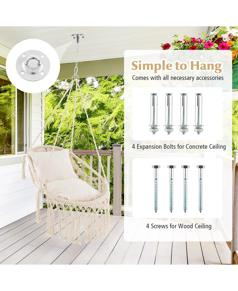 Slickblue Hanging Hammock Chair with Soft Seat Cushions and Sturdy Rope Chain-Beige