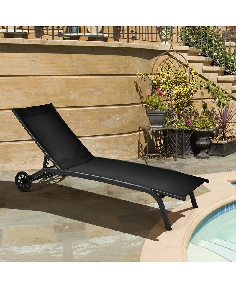 Slickblue 6-Poisition Adjustable Outdoor Chaise Recliner with Wheels