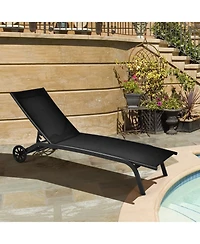 Slickblue 6-Poisition Adjustable Outdoor Chaise Recliner with Wheels