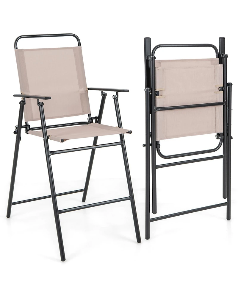 Slickblue Set of 2 Patio Folding Bar-Height Chairs with Armrests and Quick-Drying Seat-Beige