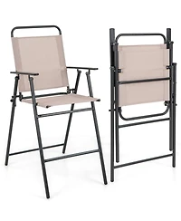 Slickblue Set of 2 Patio Folding Bar-Height Chairs with Armrests and Quick-Drying Seat-Beige