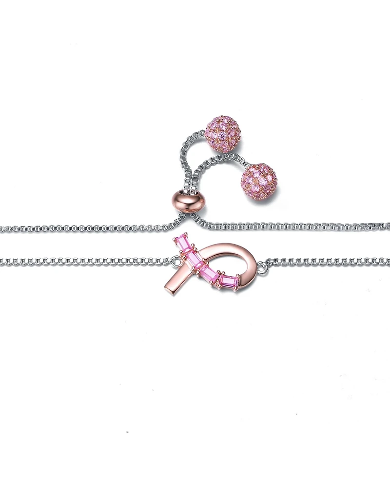 GiGiGirl Sterling Silver Two Tone with Pink Cubic Zirconia Loop Bracelet
