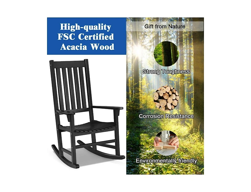 Slickblue Indoor Outdoor Wooden High Back Rocking Chair