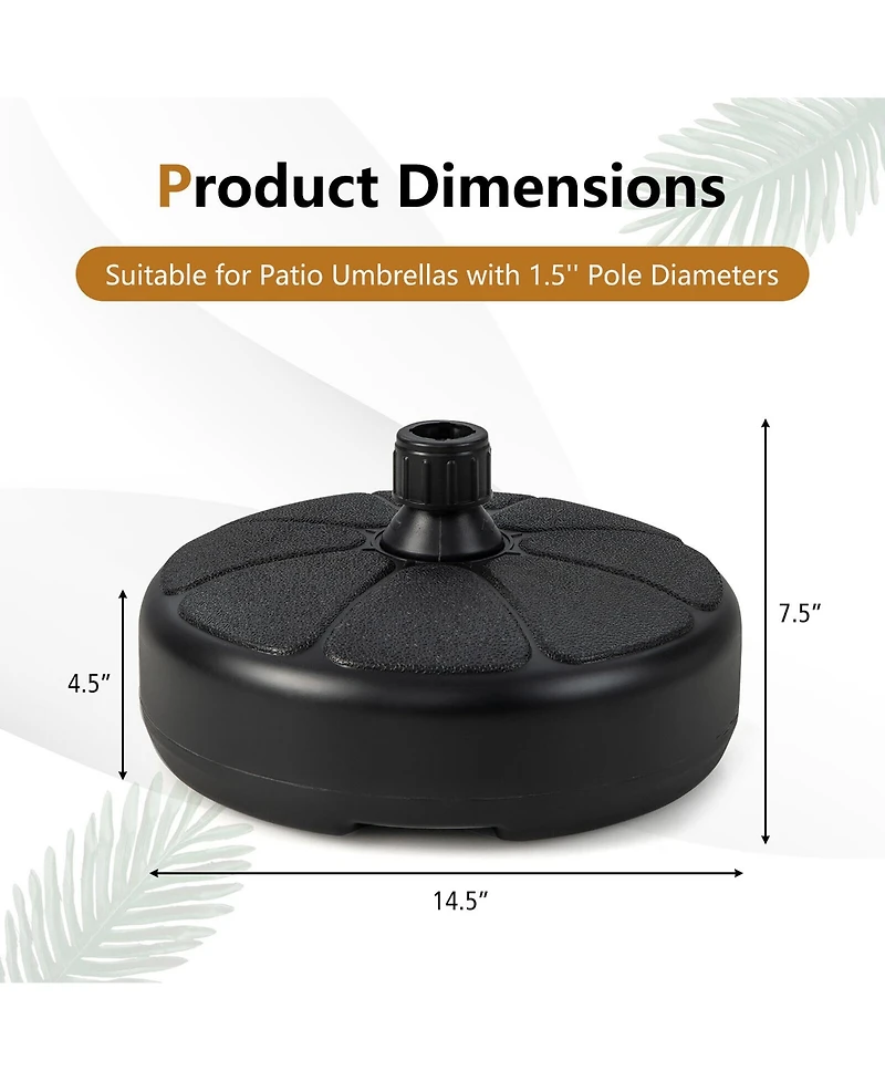 Gymax Patio Fillable Round Umbrella Base Stand Fit Pole 1.5'' Holder 40 lbs Outdoor