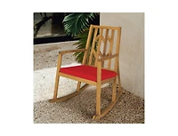 Slickblue Patio Acacia Wood Rocking Chair Sofa with Armrest and Cushion for Garden Deck