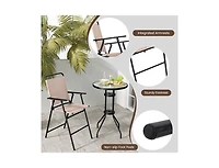 Slickblue 3 Pieces Outdoor Bistro Set with 2 Folding Chairs-Beige