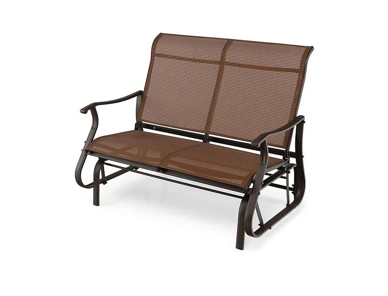 Slickblue 2-Person Patio Glider Bench with High Back and Curved Armrests-Brown