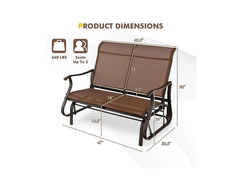 Slickblue 2-Person Patio Glider Bench with High Back and Curved Armrests-Brown