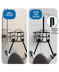 Clara Clark 3 Piece Ironing Organizer Set - Board & Iron Holder T&V Shaped Wall & Over The Door Mounted - Iron Rest - Ironing Board Cover